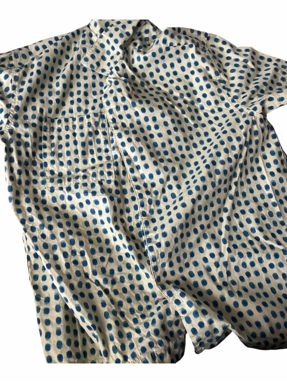 Cream Button-Down Shirt with Blue Dot Print